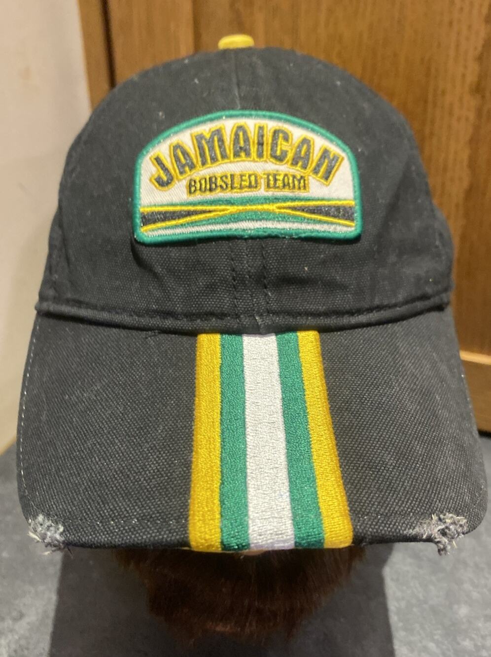 Vintage 90S Y2K Jamaican Bobsled Team Patch Black Hat Cap Distressed Style